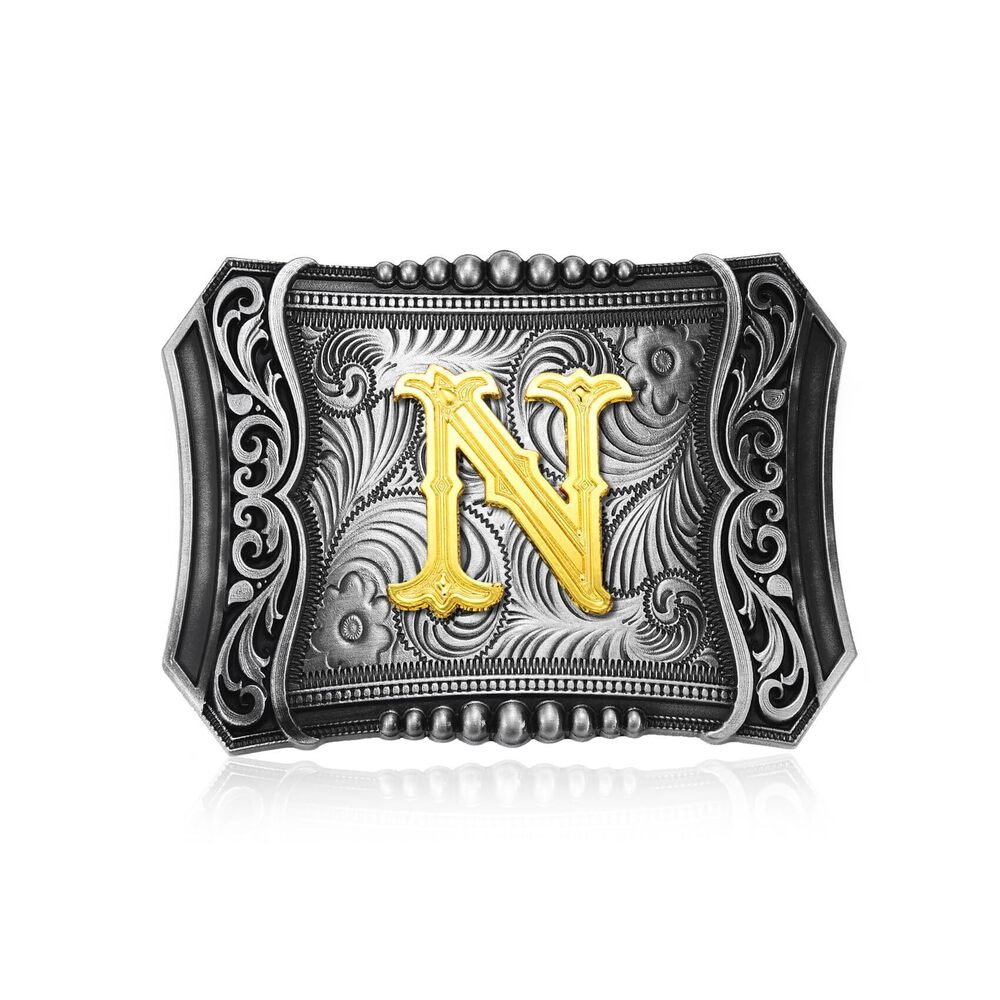 9103 Western Initial Letter ABC to XYZ Belt Buckle, Antique Golden Capital